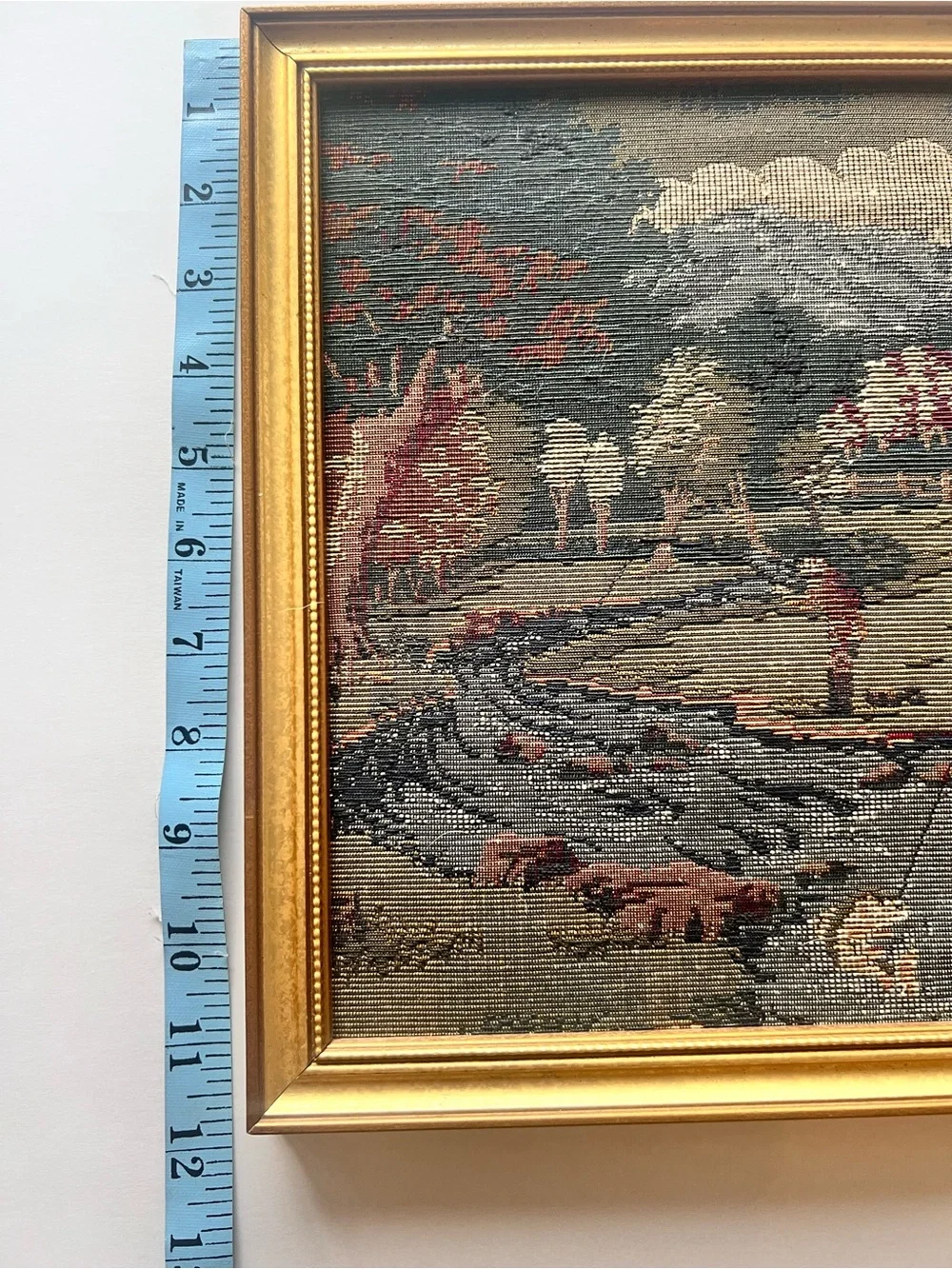 Vintage Needle Point Tapestry Fly Fishing Outdoor Scene Framed Wall Art